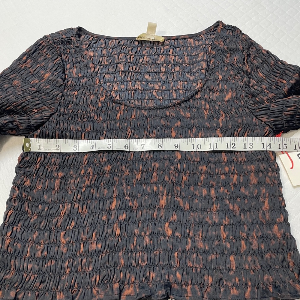 Open Edit Brown Black Long Sleeve‎ Ruched Crop Top women’s size Medium - Picture 11 of 13